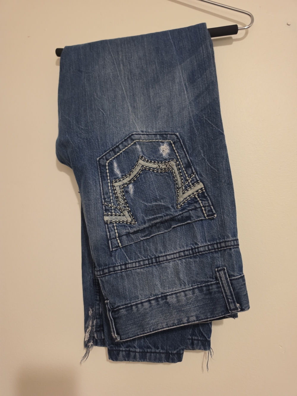 Vintage Y2K‎ Machine Jeans Mens 32x32 Distressed Thick Stitch Embroidered Skater